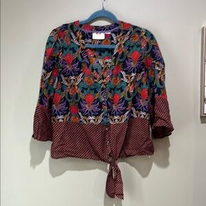 ☀️Maeve Red and Blue Tie Front 3/4 Sleeve Blouse